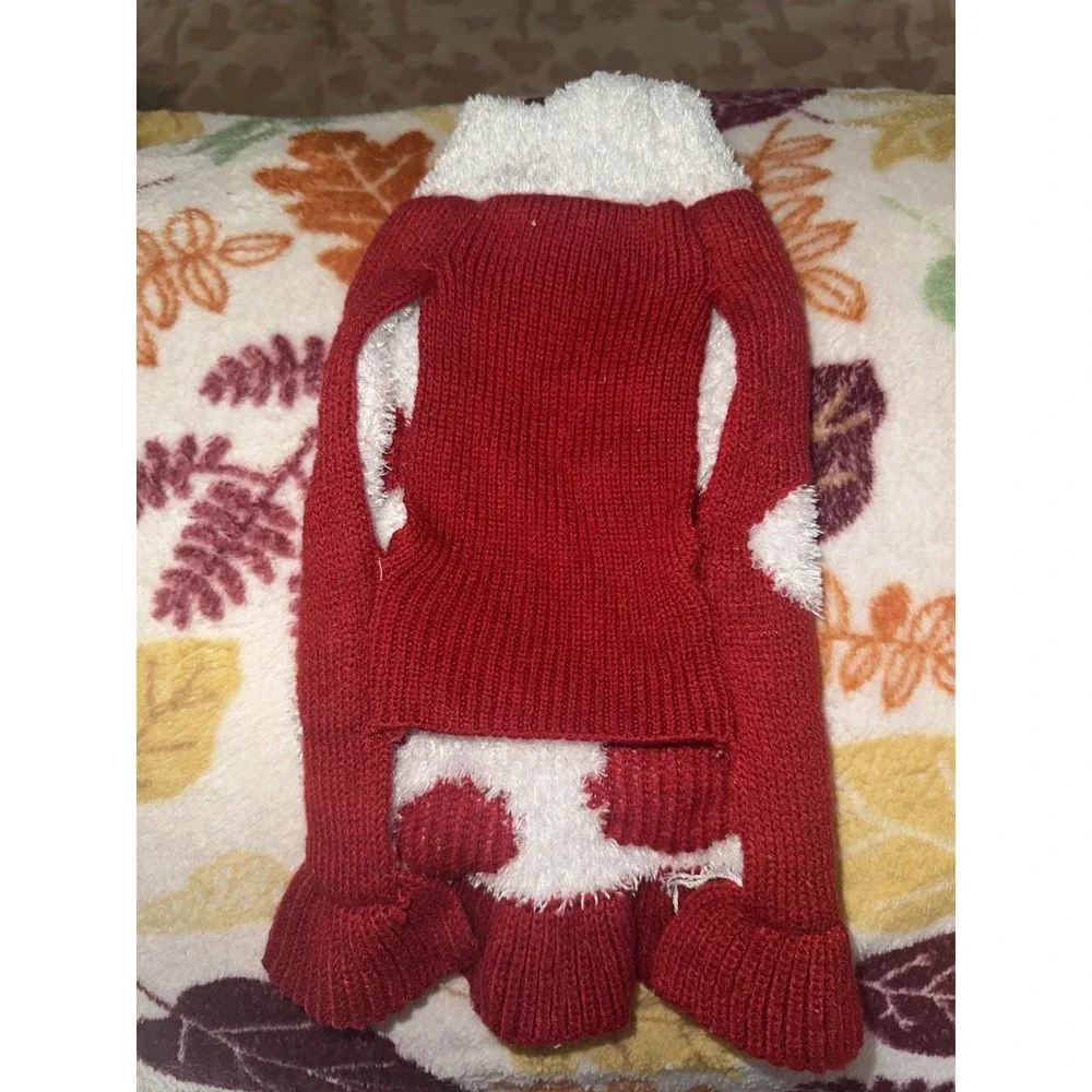 FRIENDS FOREVER‎ Red & White CHRISTMAS SWEATER DRESS Puppy/Dog small Pom Poms